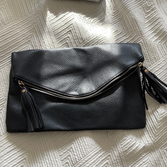 Handbags - Black fold over clutch with zipper
